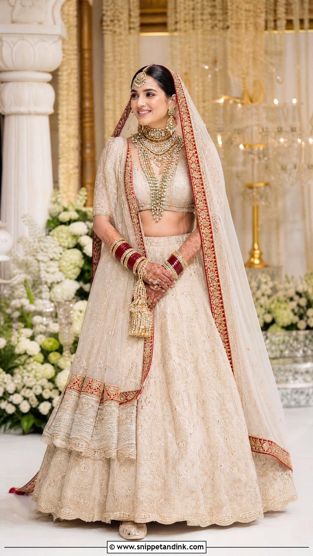 Radhika Merchant Red And Ivory Wedding Lehenga - Snippet and Ink - 20 Anant Ambani Wedding Outfits