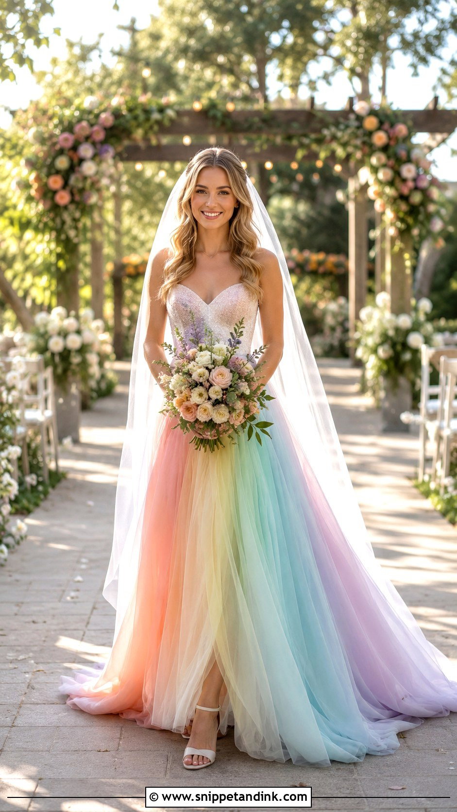 Rainbow A Line Wedding Dress - Snippet and Ink - 25 Rainbow Wedding Dress Ideas