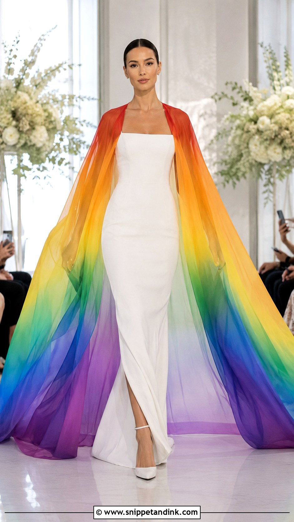 Rainbow Cape Wedding Dress - Snippet and Ink - 25 Rainbow Wedding Dress Ideas