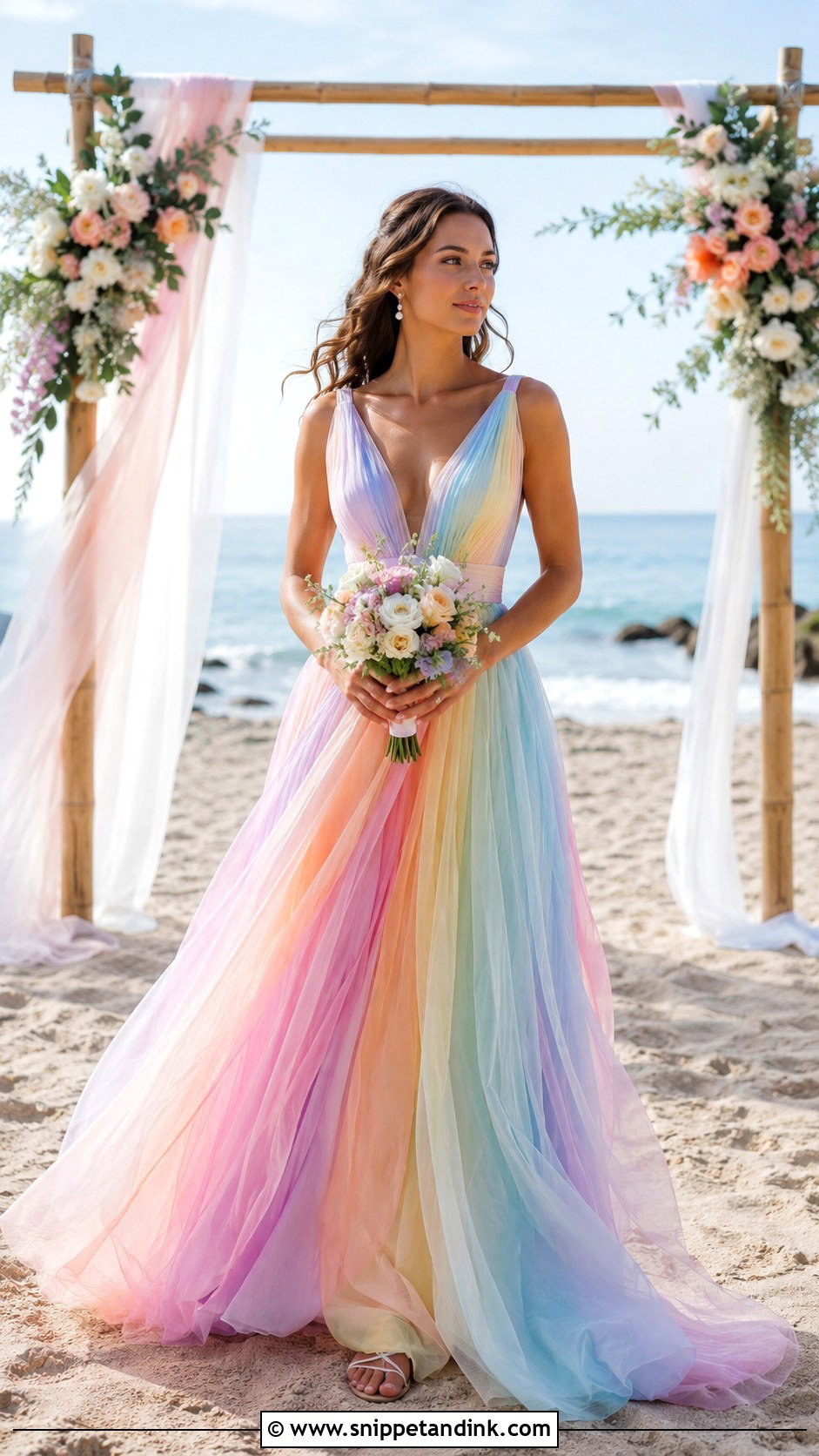 Rainbow Chiffon Wedding Dress - Snippet and Ink - 25 Rainbow Wedding Dress Ideas