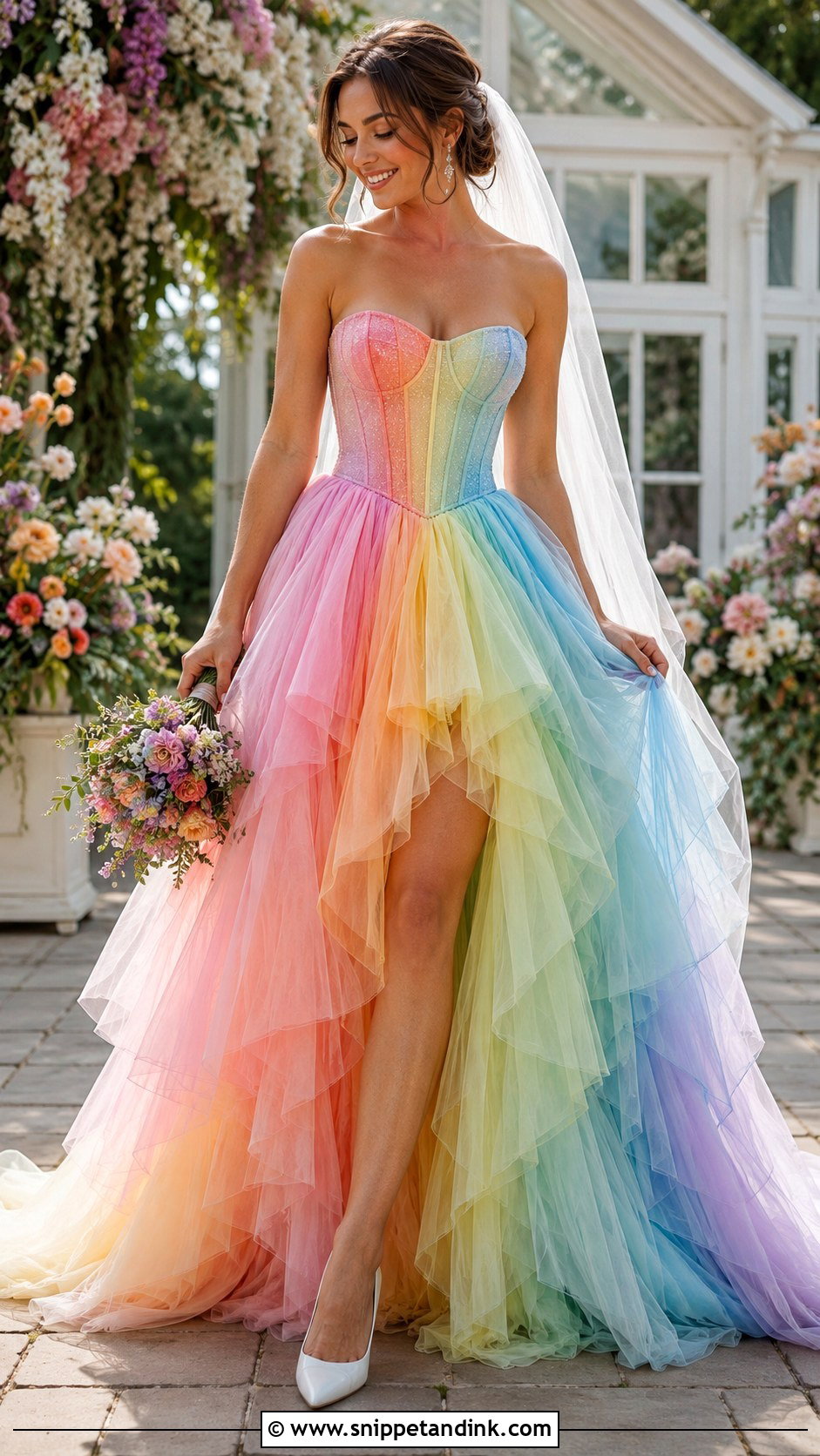 Rainbow Corset Wedding Dress - Snippet and Ink - 25 Rainbow Wedding Dress Ideas