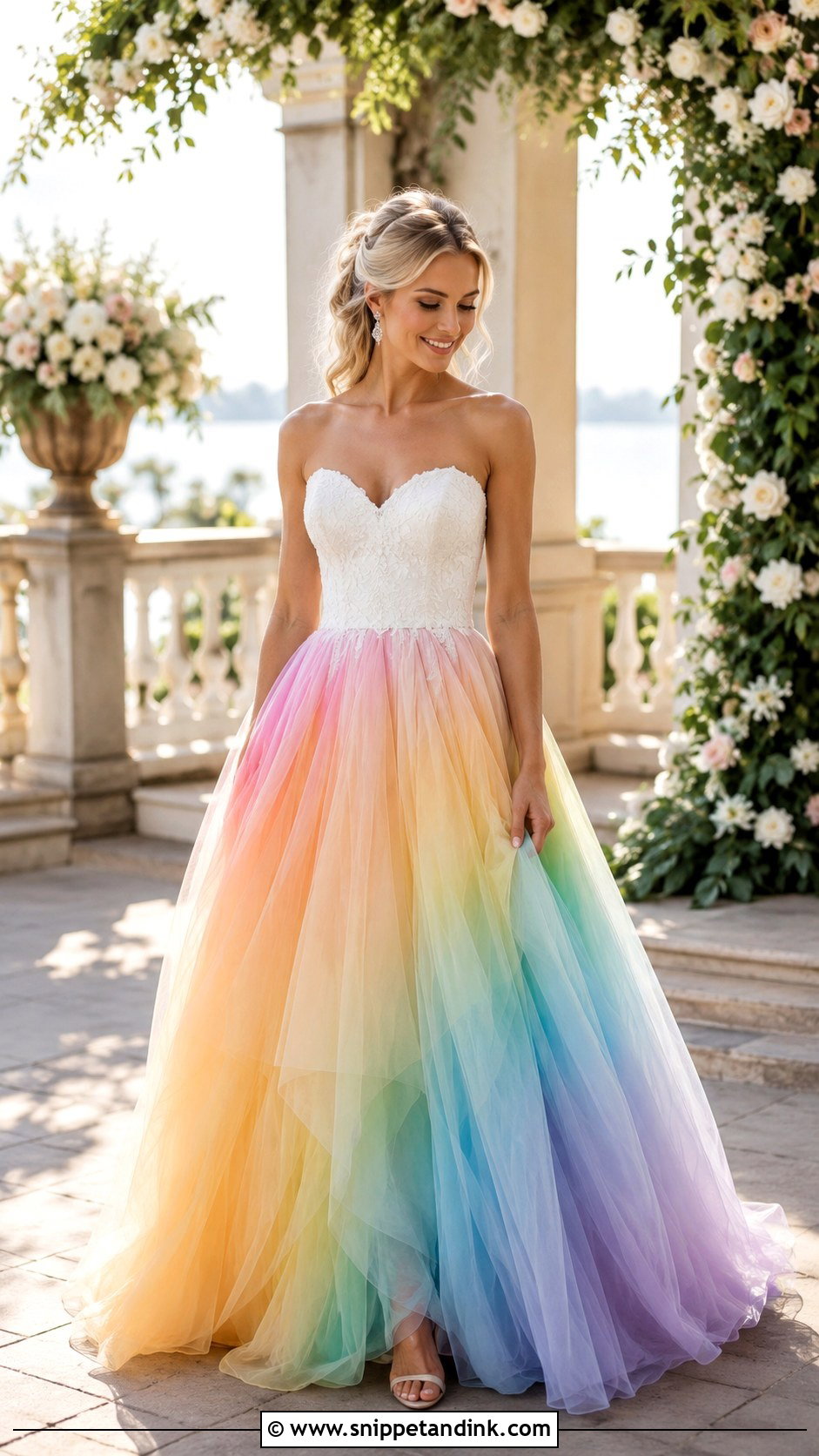 Rainbow Floral Wedding Dress - Snippet and Ink - 25 Rainbow Wedding Dress Ideas