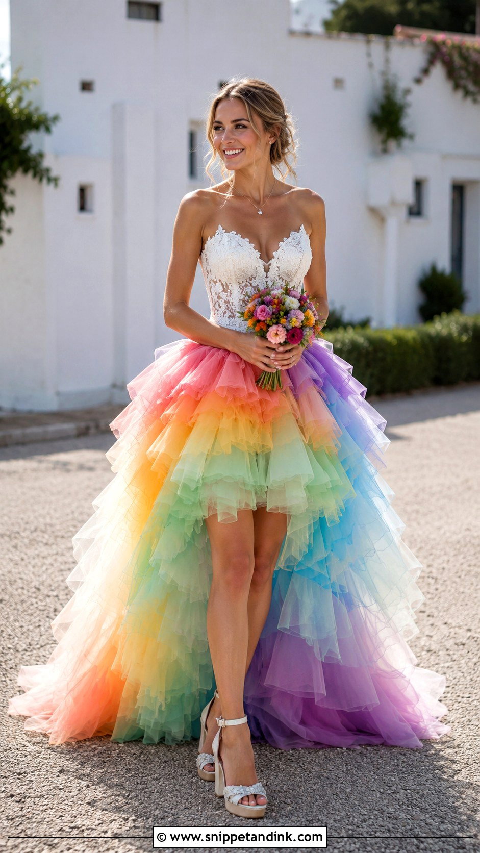 Rainbow High Low Wedding Dress - Snippet and Ink - 25 Rainbow Wedding Dress Ideas