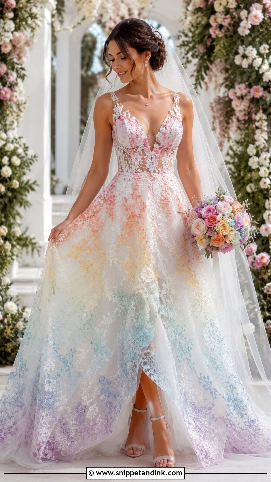 Rainbow Lace Wedding Dress - Snippet and Ink - 25 Rainbow Wedding Dress Ideas