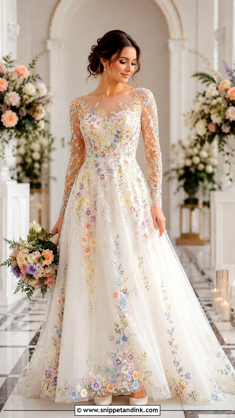 Rainbow Long Sleeve Wedding Dress - Snippet and Ink - 25 Rainbow Wedding Dress Ideas