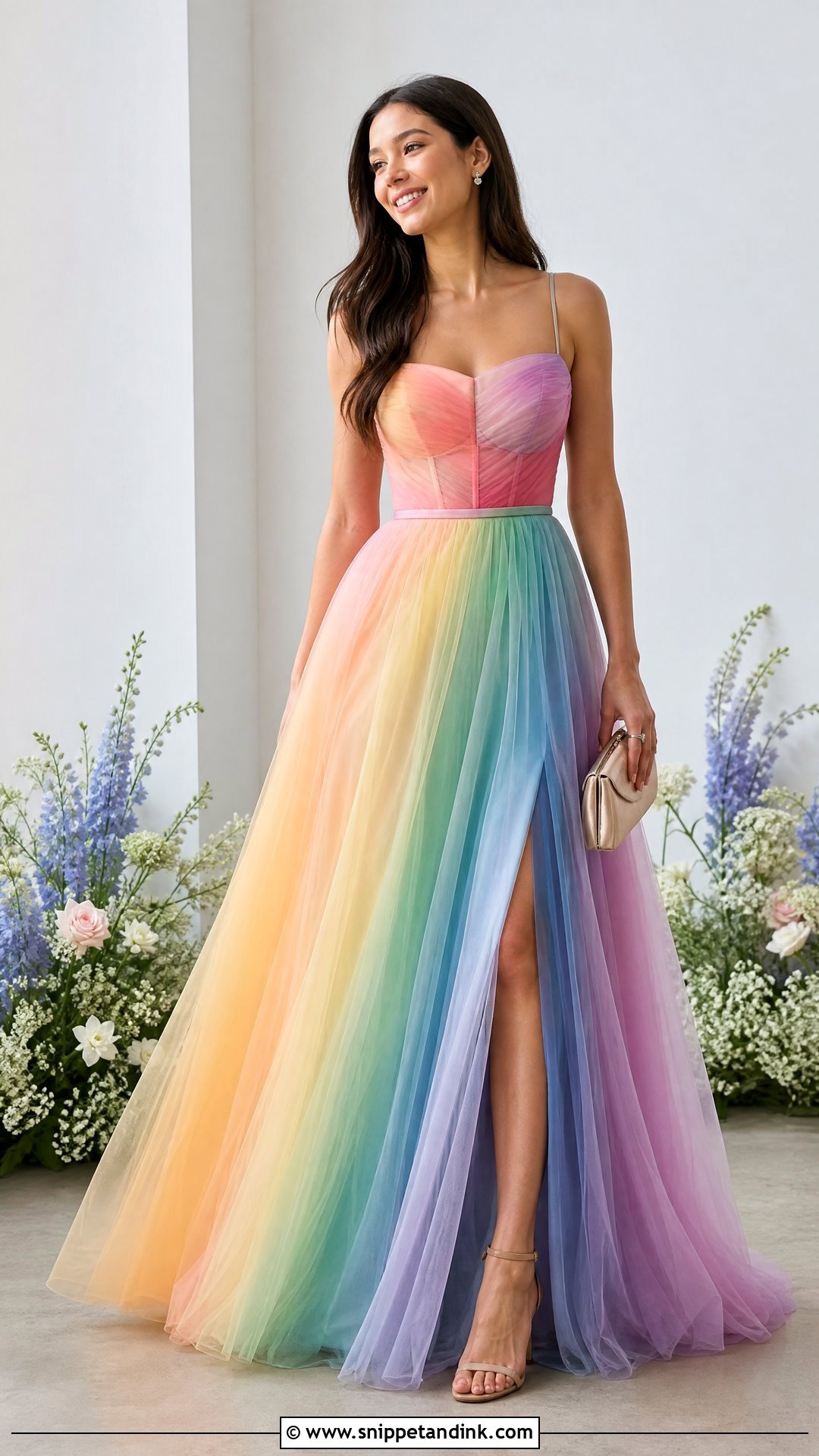 Rainbow Ombre Gown With Minimal Jewelry - Snippet and Ink - 25 Ombre Gown Ideas
