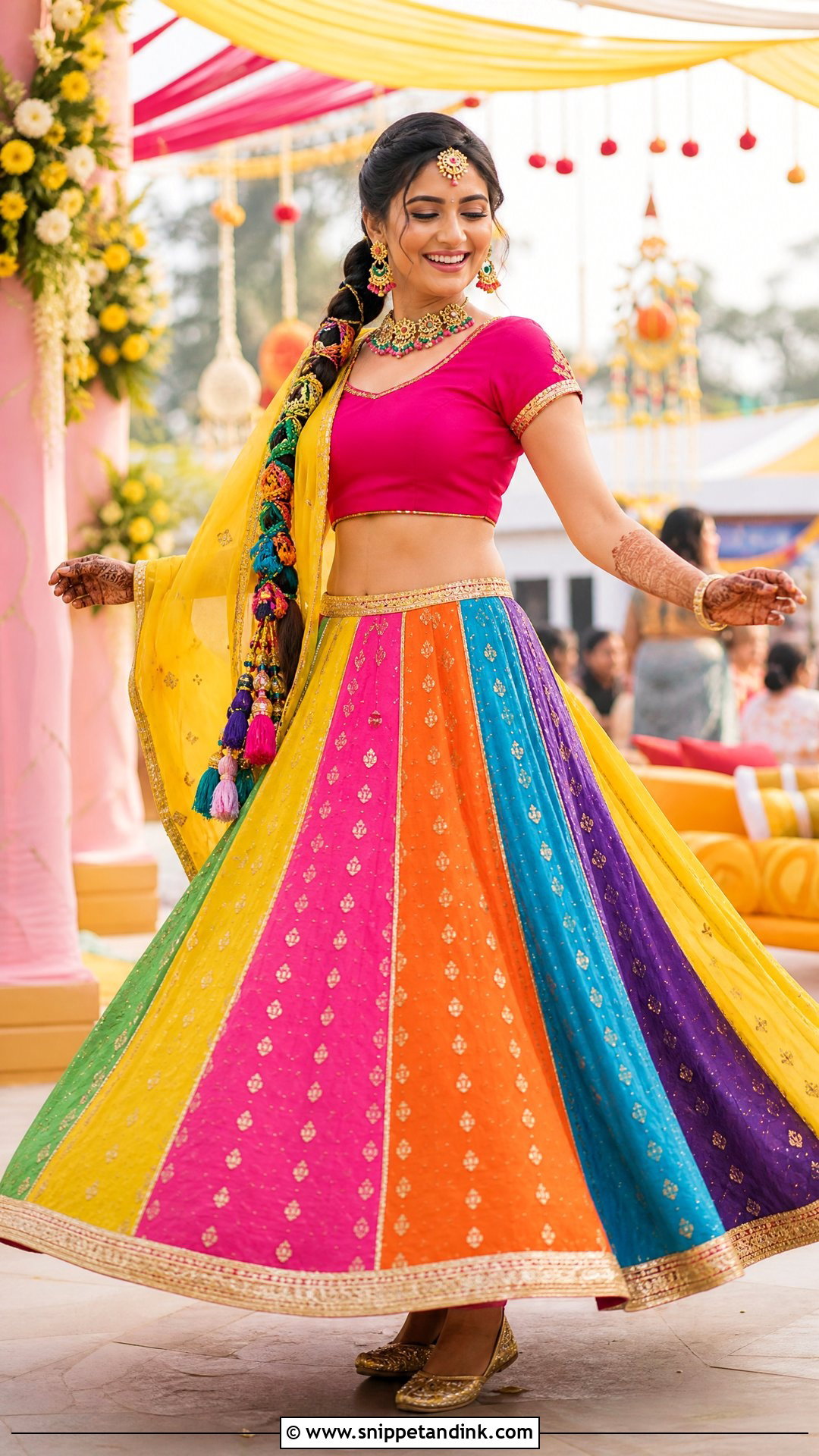 Rainbow Panel Mehndi Bridal Lehenga - Snippet and Ink - 25 Mehndi Bridal Dress Ideas