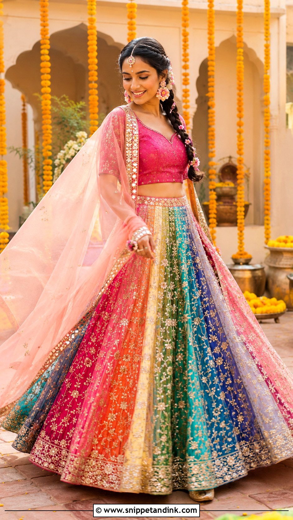 Rainbow Panel Mehndi Lehenga - Snippet and Ink - 20 Mehndi Wedding Dress Ideas