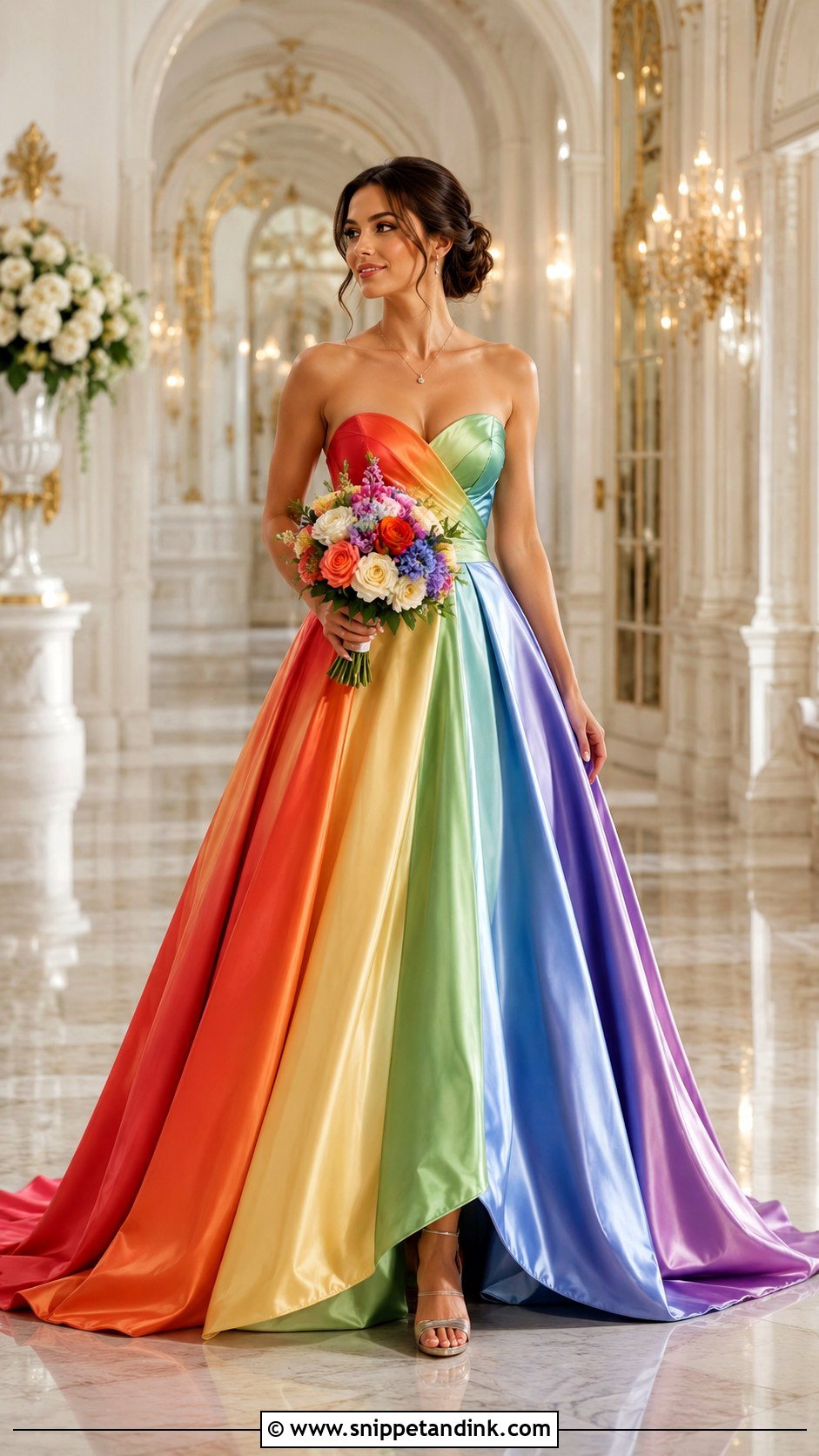 Rainbow Satin Wedding Dress - Snippet and Ink - 25 Rainbow Wedding Dress Ideas