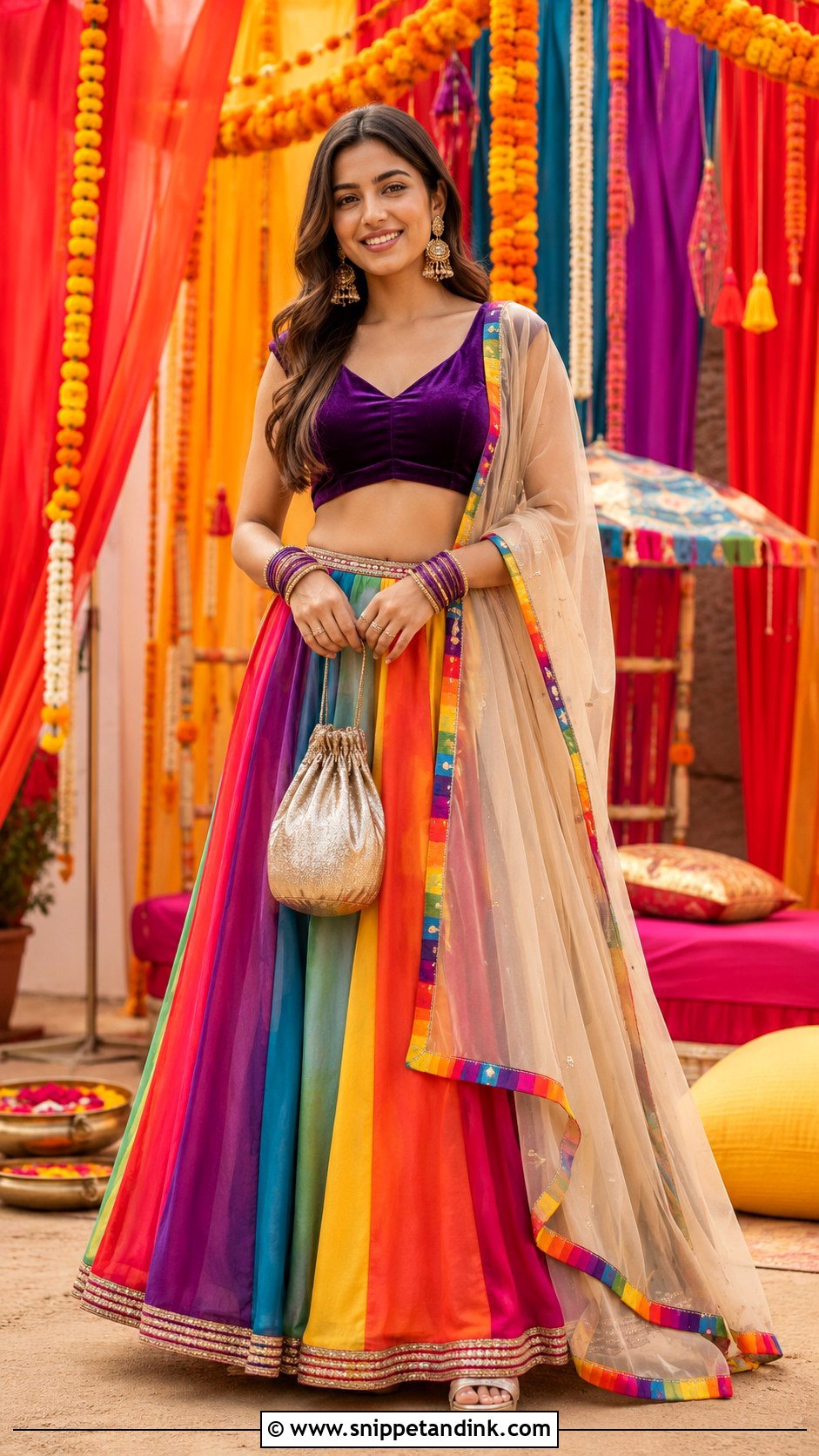 Rainbow Stripe Lehenga Carnival Outfit - Snippet and Ink - 20 Carnival Outfit Ideas Indian Wedding
