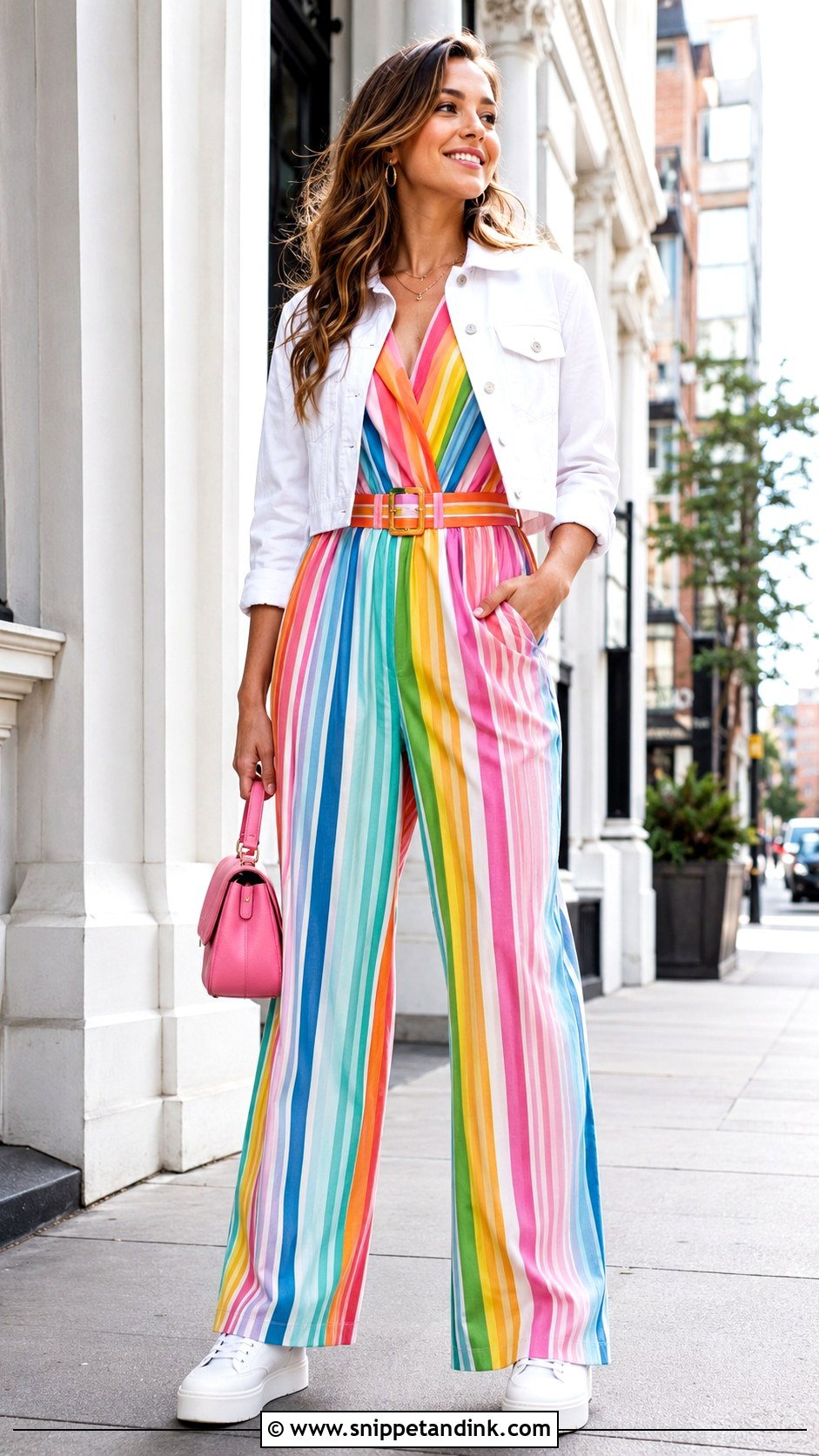 Rainbow Striped Jumpsuit Bachelorette Party Outfit - Snippet and Ink - 20 Colorful Bachelorette Party Outfits