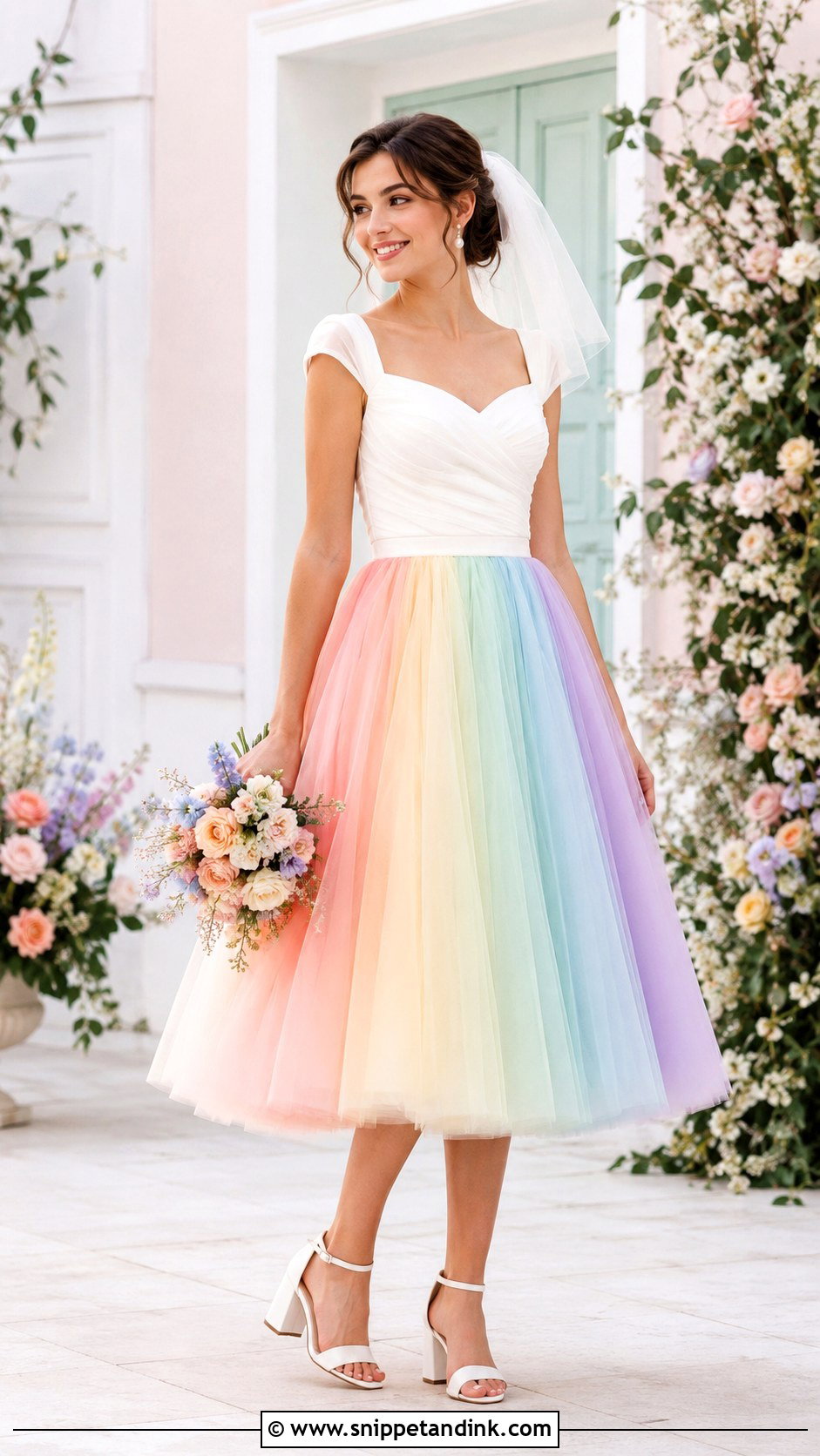 Rainbow Tea Length Wedding Dress - Snippet and Ink - 25 Rainbow Wedding Dress Ideas