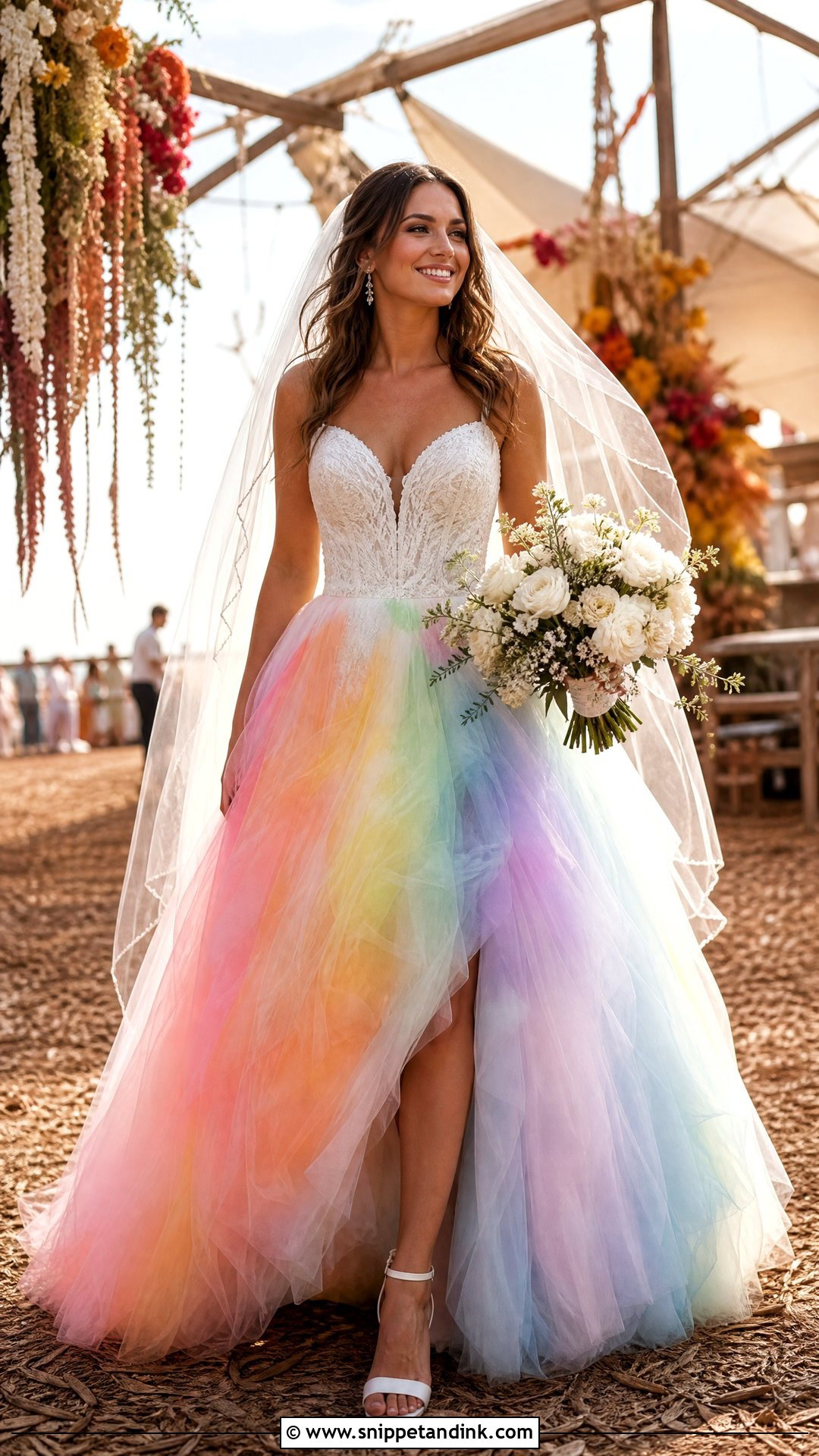 Rainbow Tie Dye Wedding Dress With Tulle Skirt - Snippet and Ink - 20 Tie Dye Wedding Dress Ideas