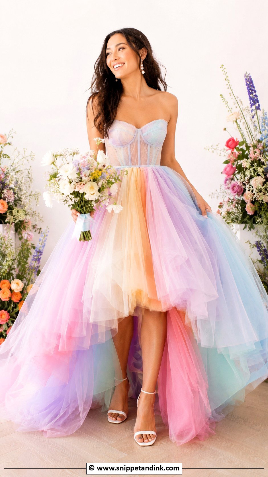 Rainbow Tulle Wedding Dress With White Heels - Snippet and Ink - 30 Colorful Wedding Dress Ideas