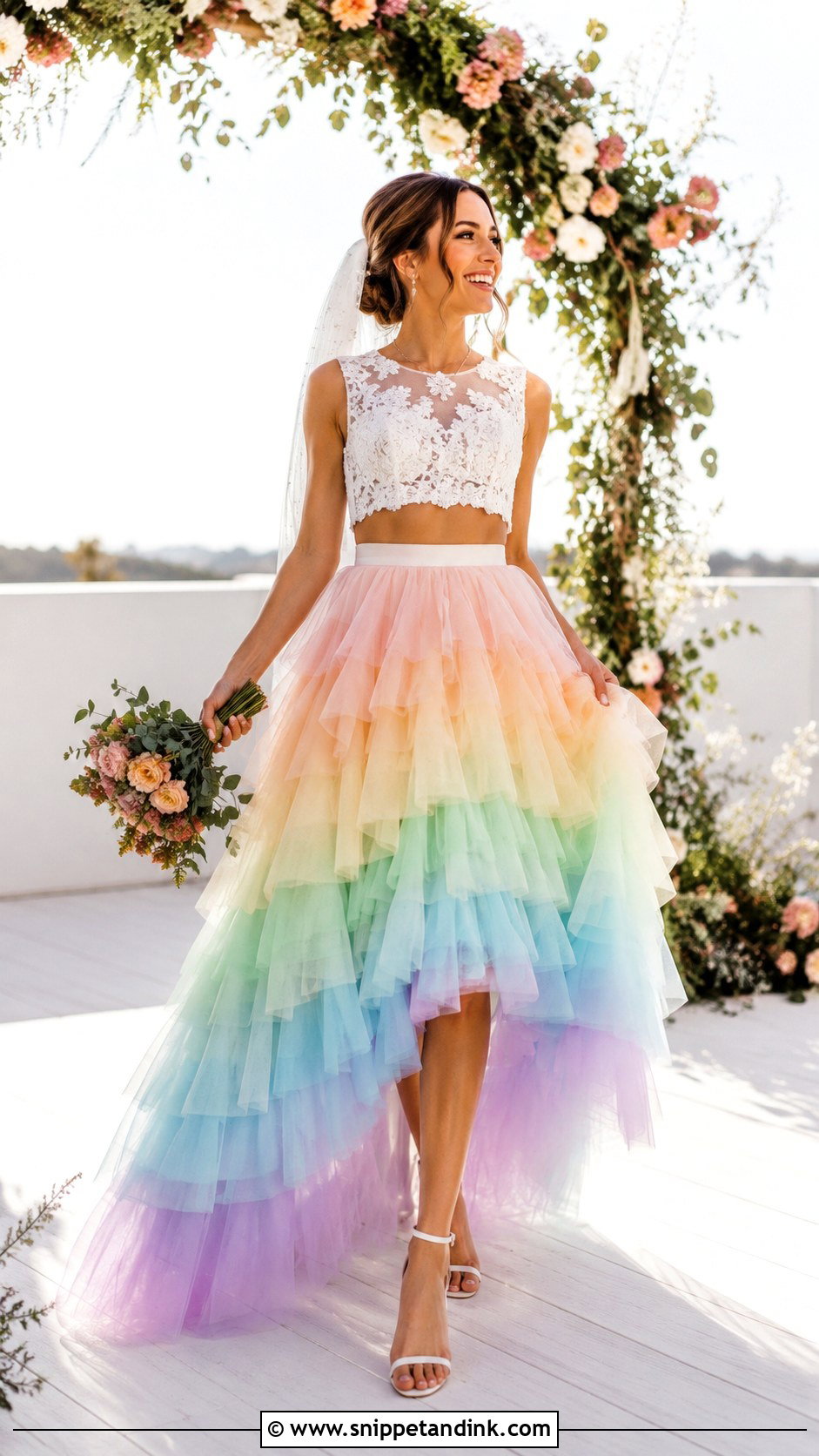 Rainbow Two Piece Wedding Dress - Snippet and Ink - 25 Rainbow Wedding Dress Ideas