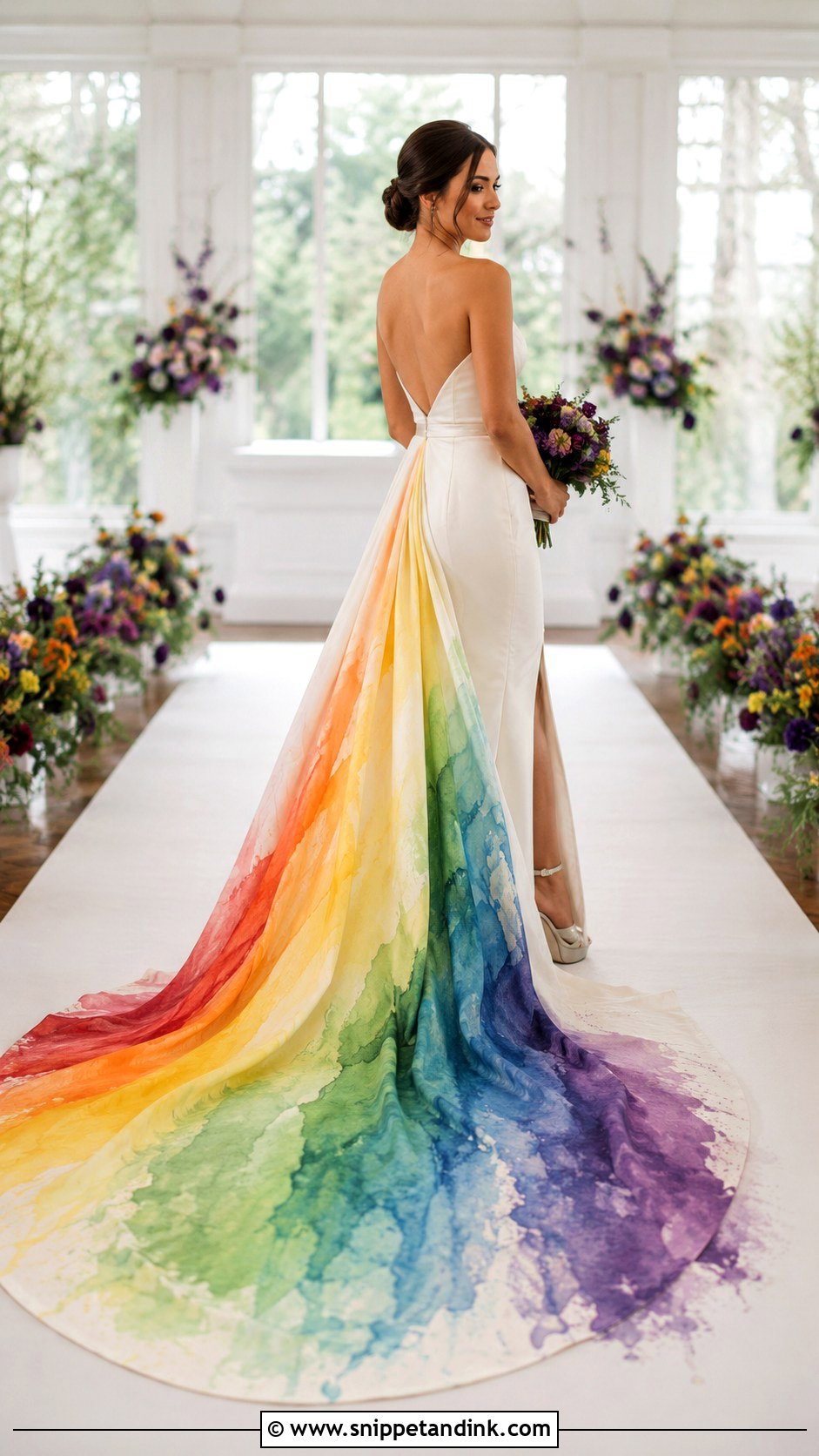 Rainbow Wedding Dress With Colorful Train - Snippet and Ink - 25 Rainbow Wedding Dress Ideas