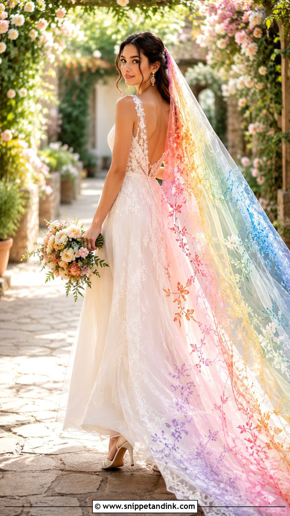 Rainbow Wedding Dress With Colorful Veil - Snippet and Ink - 25 Rainbow Wedding Dress Ideas