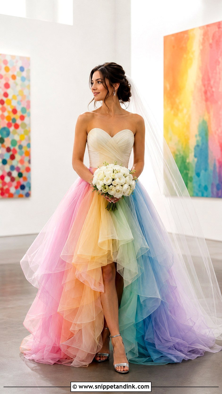 Rainbow Wedding Dress With Simple Accessories - Snippet and Ink - 20 Colorful Wedding Dresses