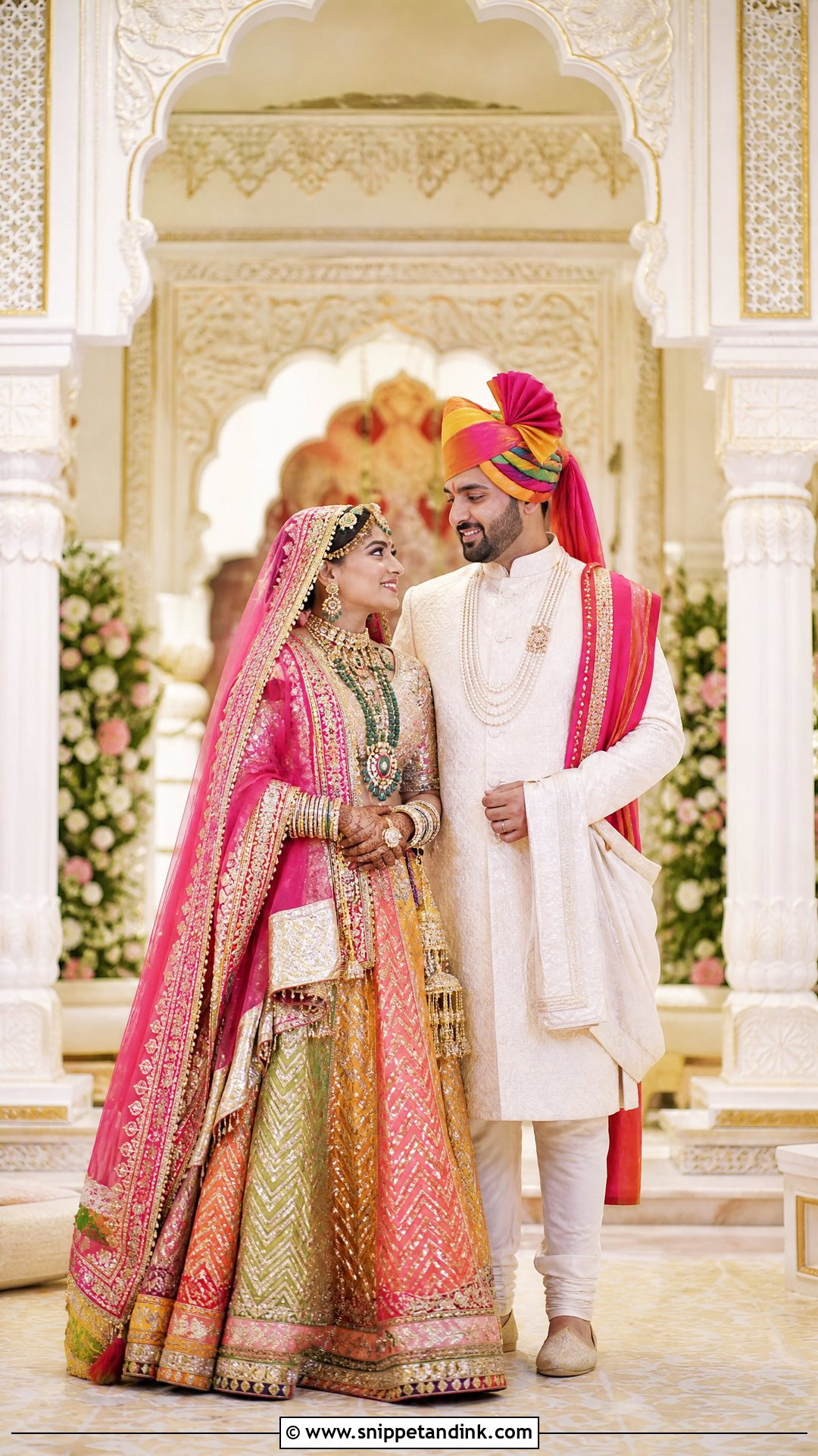 Rajasthani Bridal Lehenga With Achkan - Snippet and Ink - 25 Indian Hindu Couple Wedding Dress Ideas