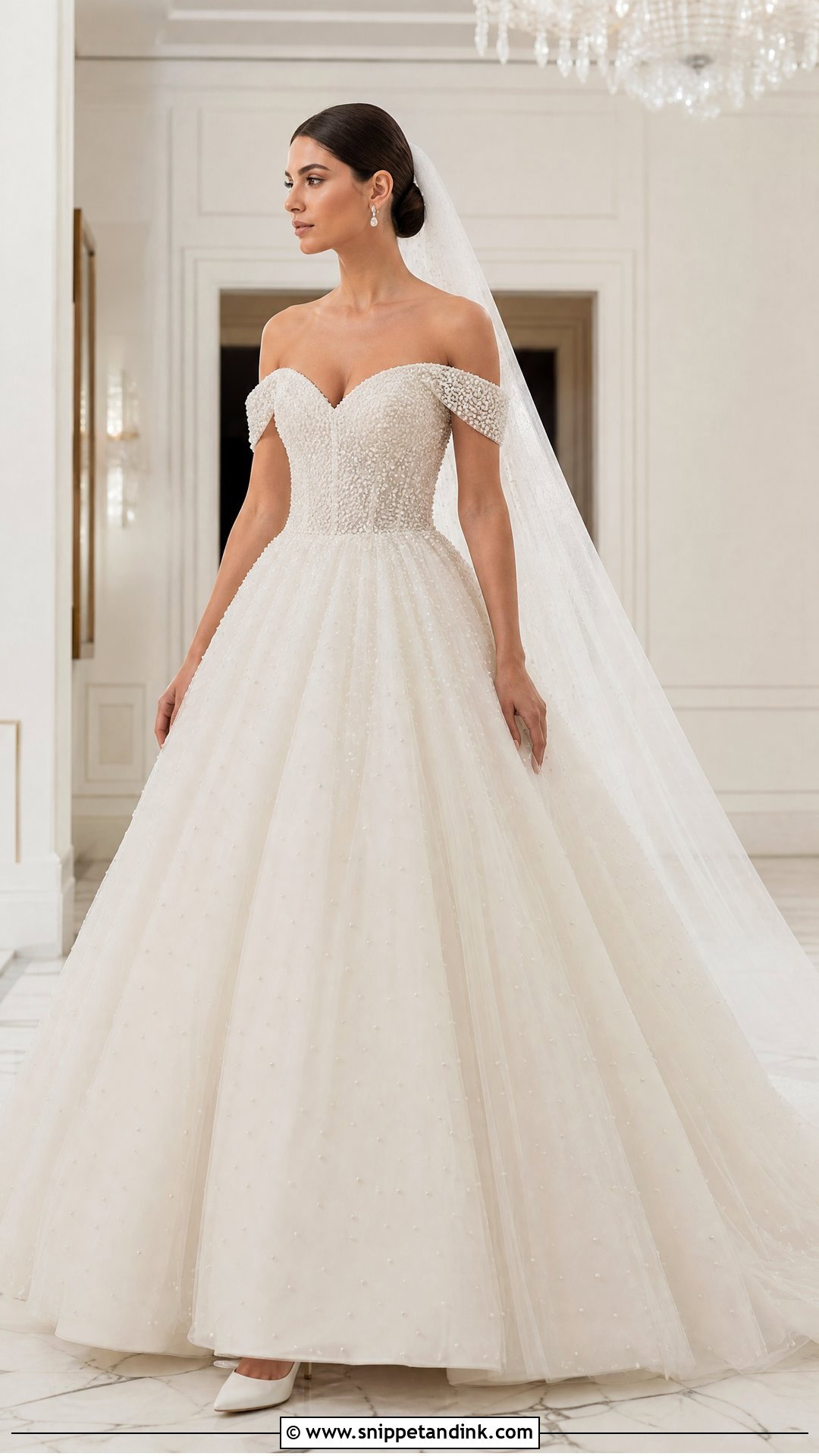 Randy Fenoli Pearl Off The Shoulder Ball Gown - Snippet and Ink - 20 Randy Fenoli Wedding Dress Collection Ideas