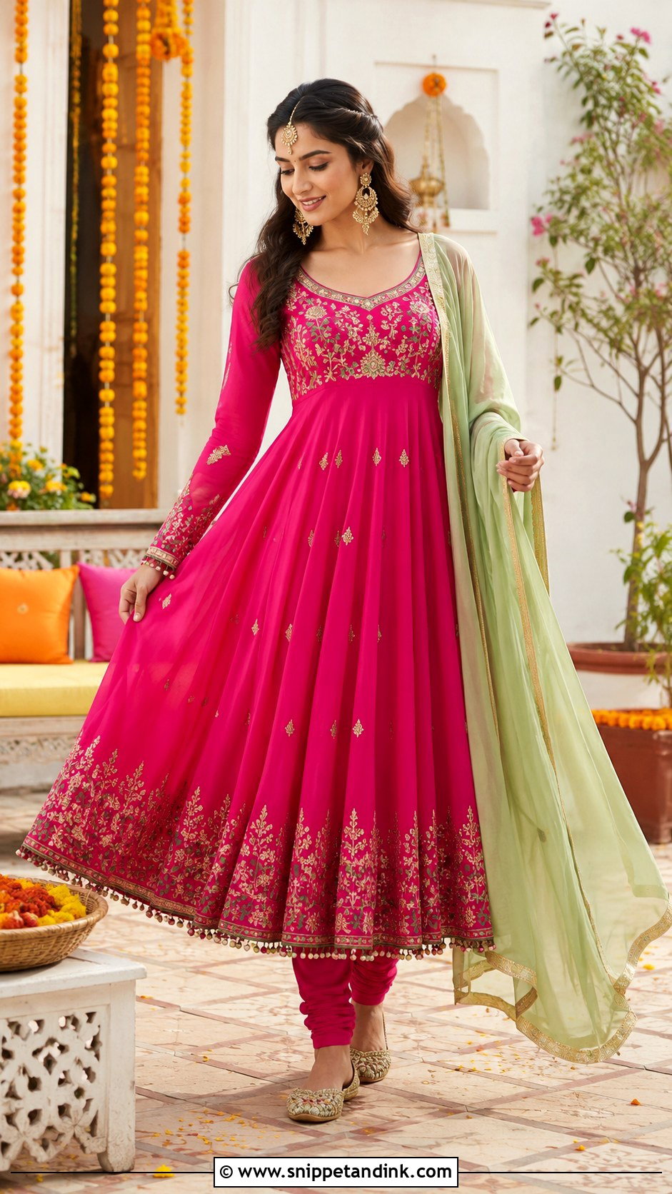 Rani Pink Anarkali Mehendi Outfit - Snippet and Ink - 20 Indian Wedding Mehendi Outfits