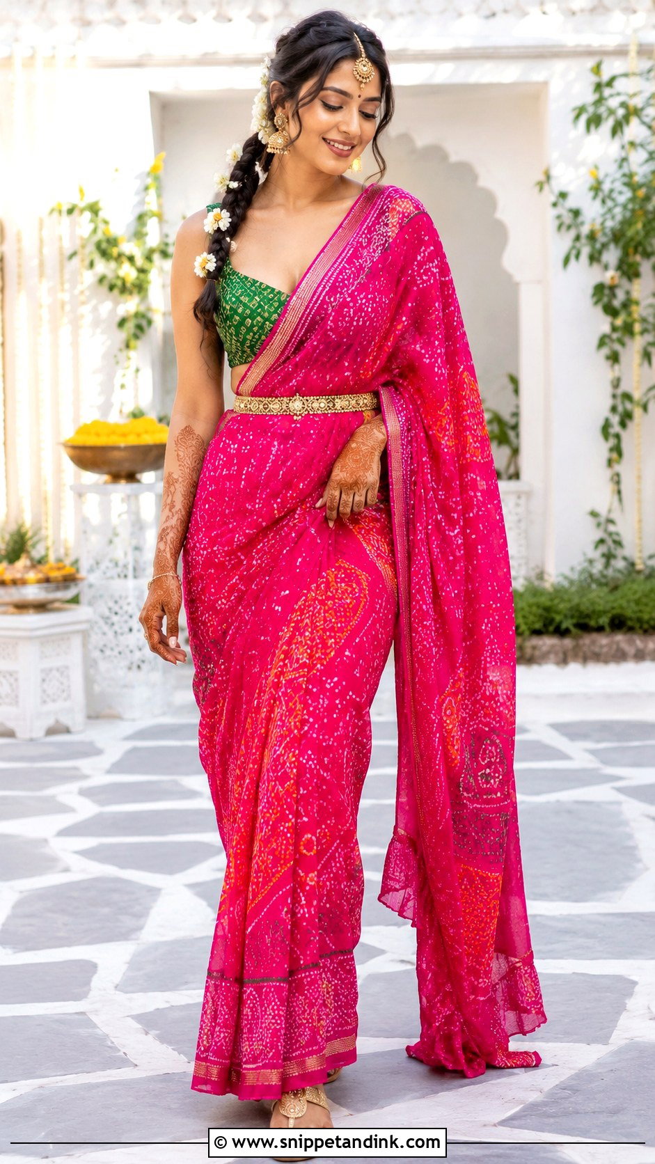 Rani Pink Bandhani Saree Mehendi Outfit - Snippet and Ink - 20 Mehendi Ceremony Outfits Brides