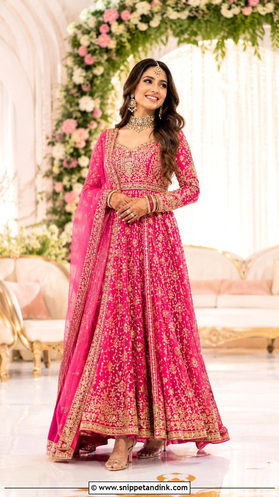 Rani Pink Bridal Anarkali Suit With Polki Jewelry - Snippet and Ink - 25 Bridal Anarkali Suits