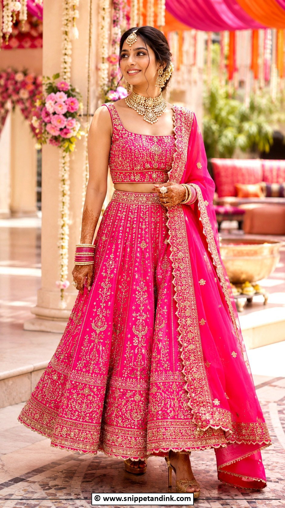 Rani Pink Bridal Lengha With Kundan Jewelry - Snippet and Ink - 30 Bridal Lengha Ideas