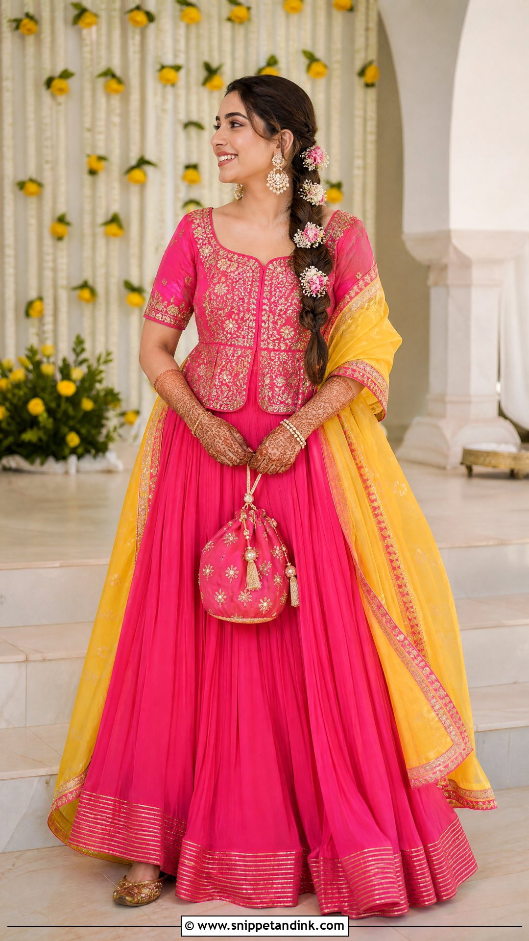Rani Pink Fusion Mehndi Skirt - Snippet and Ink - 20 Bride Mehndi Dress Ideas