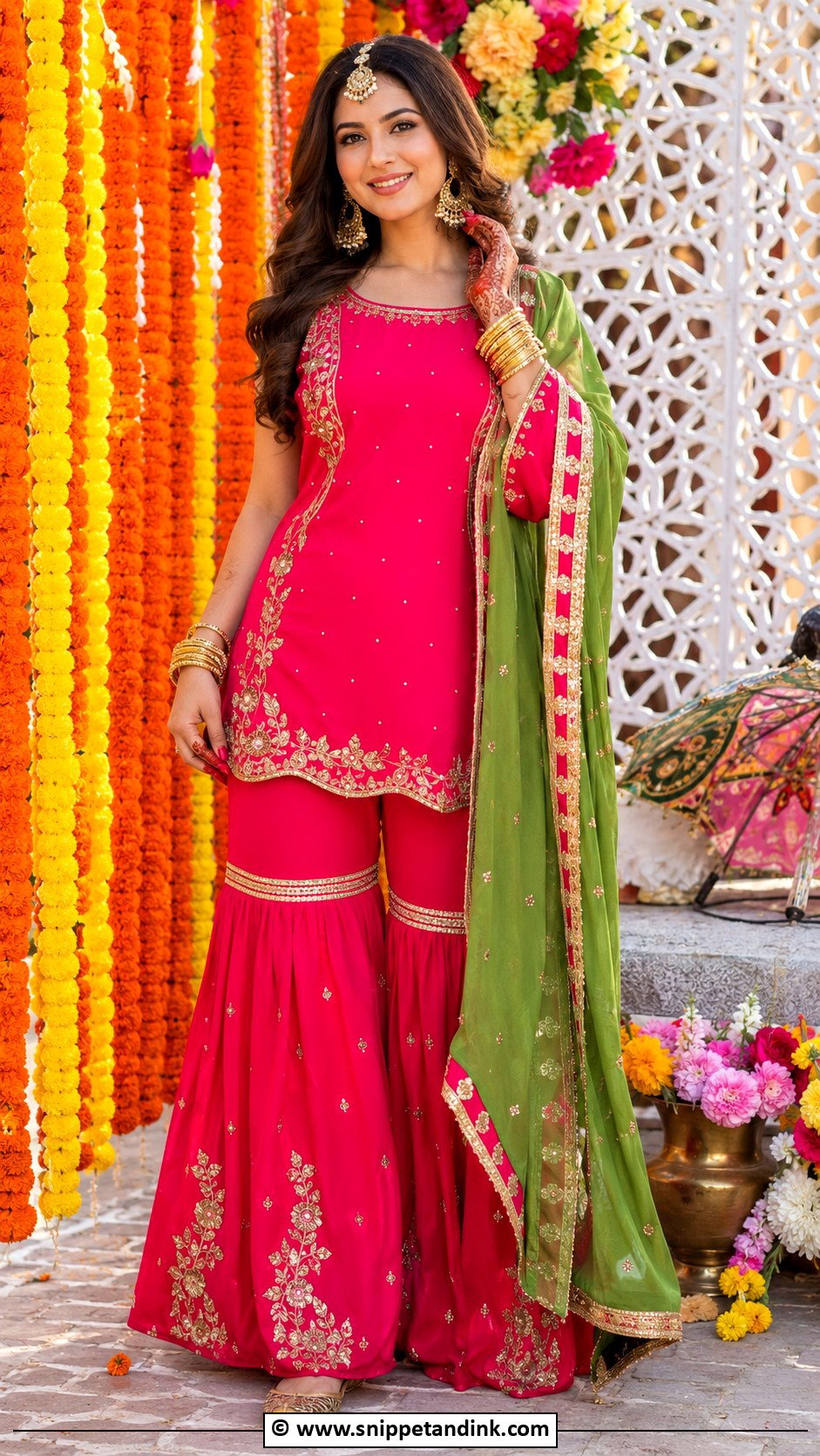 Rani Pink Gharara Mehndi Outfit - Snippet and Ink - 30 Mehandi Dresses Mehndi Outfit