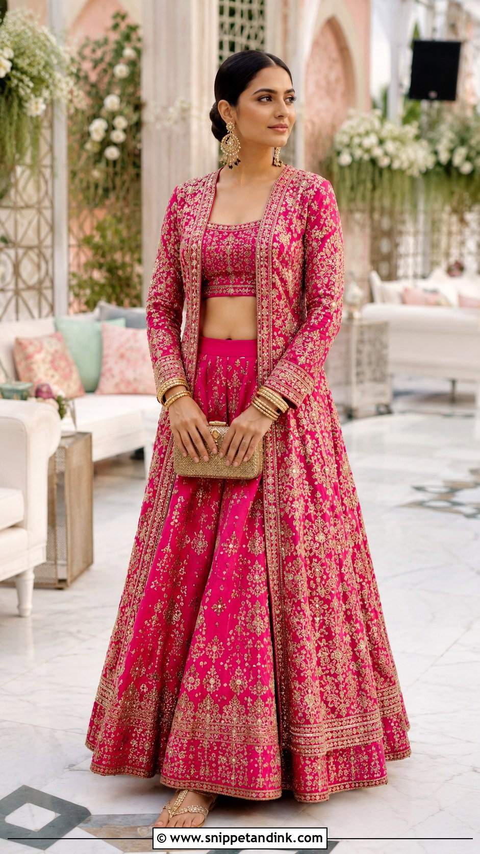 Rani Pink Jacket Lehenga Mehndi Outfit - Snippet and Ink - 20 Mehndi Party Dress Ideas