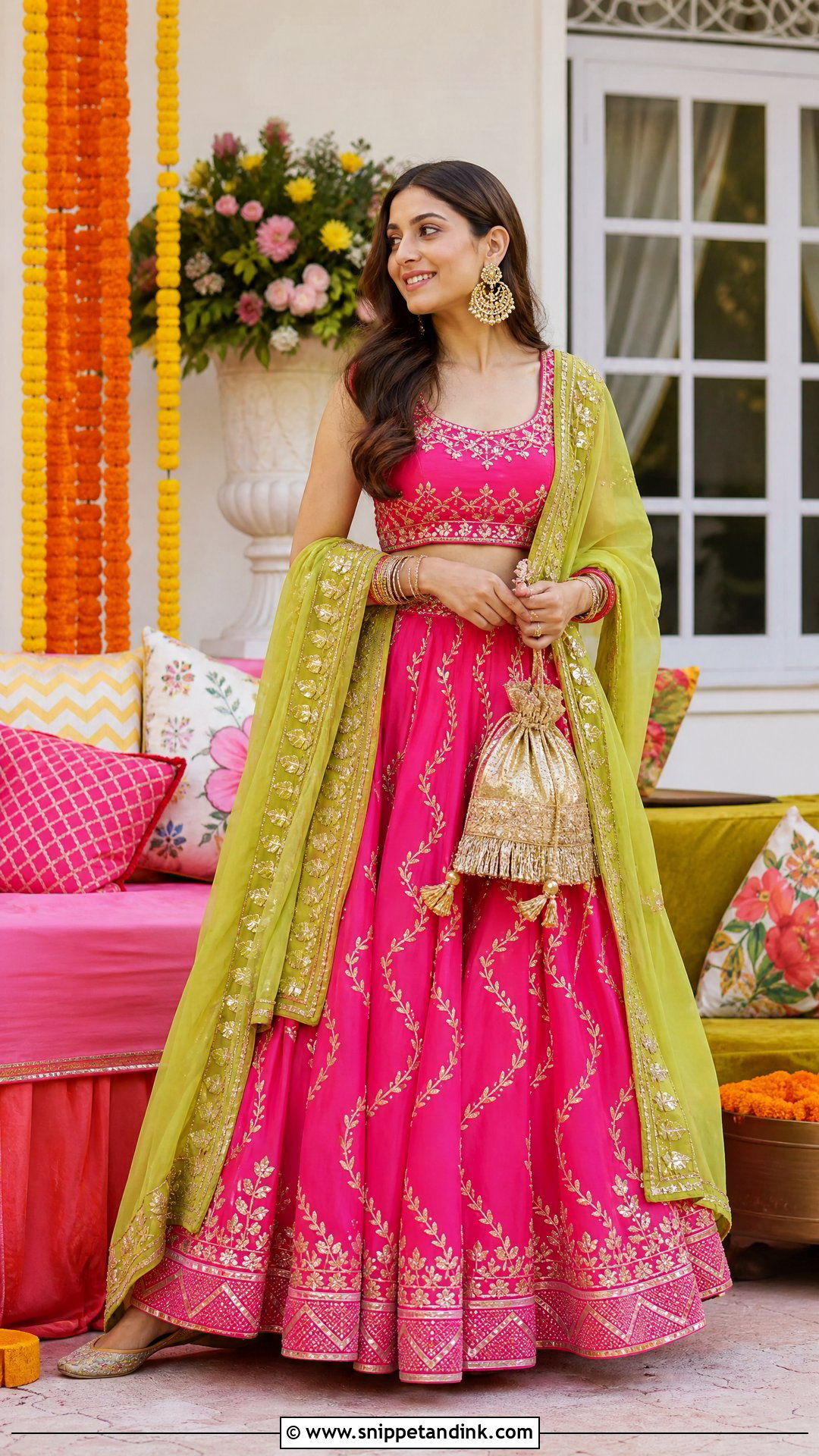 Rani Pink Lehenga For Mehendi Function - Snippet and Ink - 25 Mehendi Function Outfit Ideas