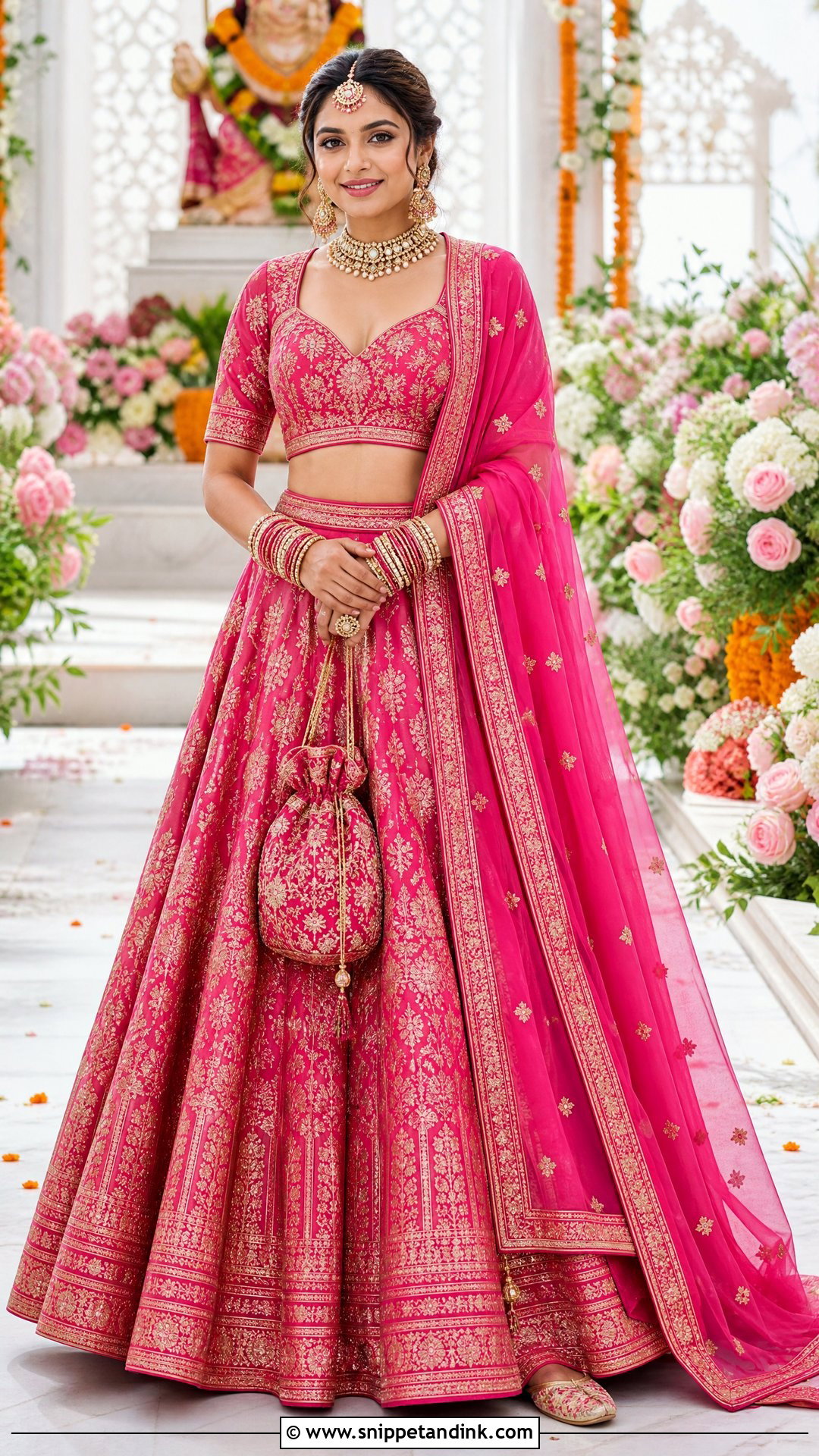 Rani Pink Lehenga Mata Poojan Look - Snippet and Ink - 20 Mata Poojan Look for Bride Ideas