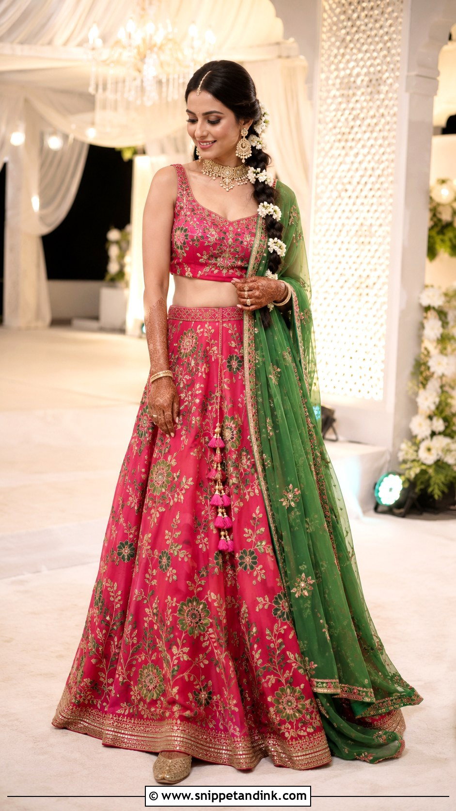 Rani Pink Lehenga for Mehendi - Snippet and Ink - 20 Haldi Mehendi Outfit for Bride Ideas