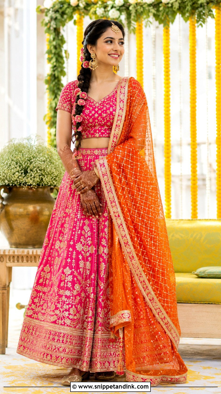 Rani Pink Mehendi Lehenga - Snippet and Ink - 20 Bridal Mehendi Dress Ideas