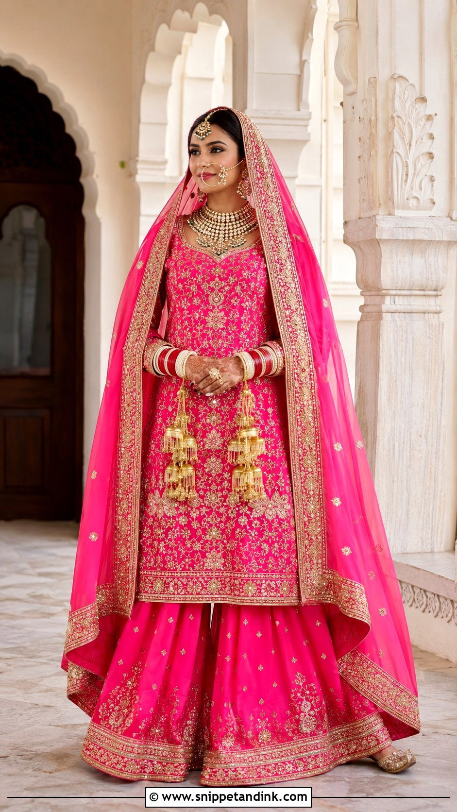Rani Pink Palazzo Suit For Anand Karaj Bride - Snippet and Ink - 20 Anand Karaj Suit Bride Ideas