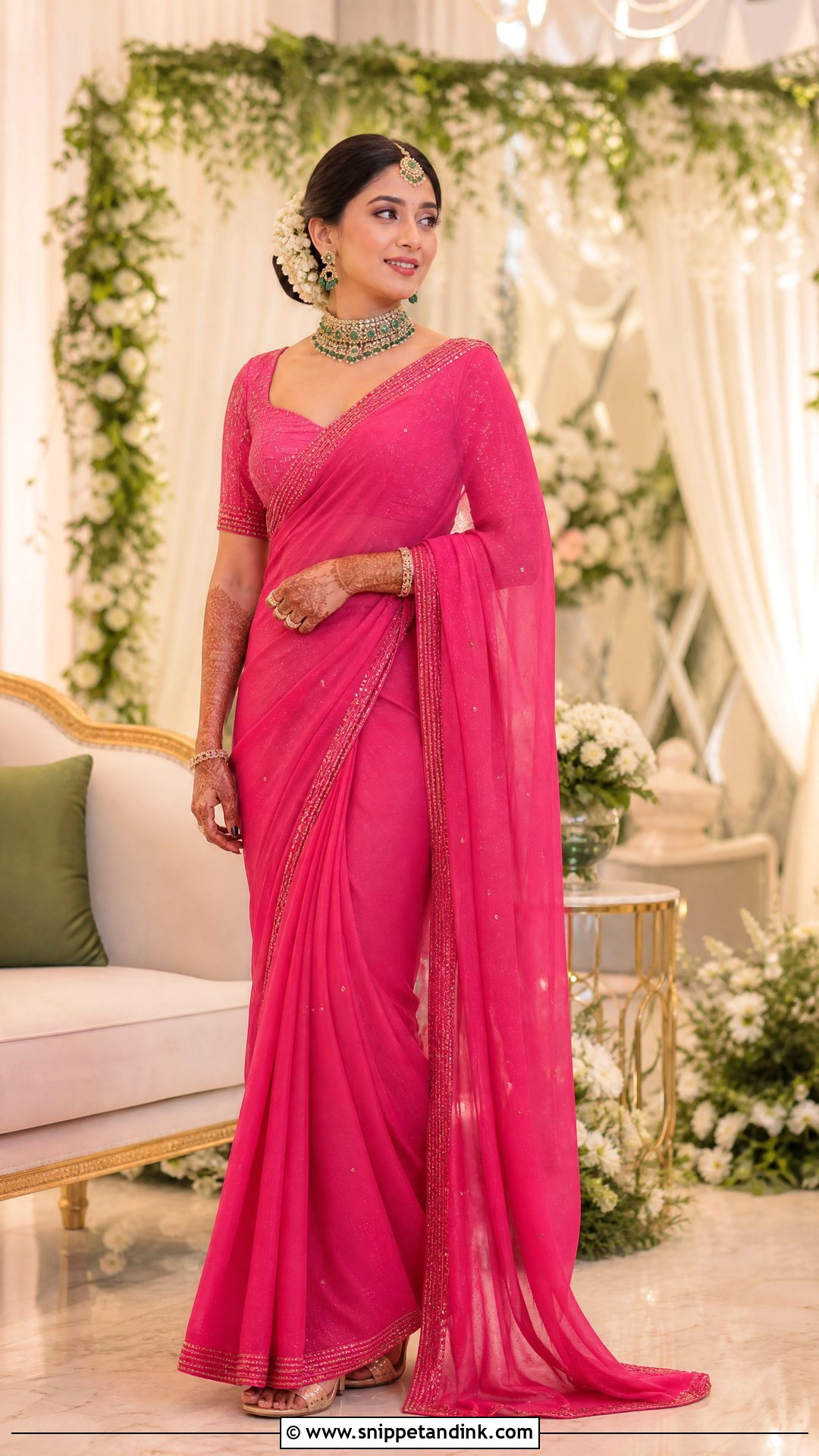 Rani Pink Saree Mehandi Outfit - Snippet and Ink - 20 Mehandi Outfits for Bride