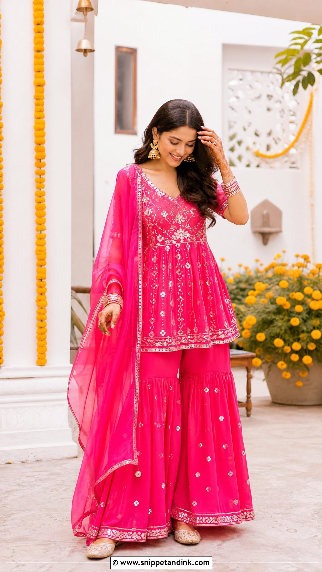 Rani Pink Sharara Set for Haldi - Snippet and Ink - 20 Pink Outfit for Haldi Ideas