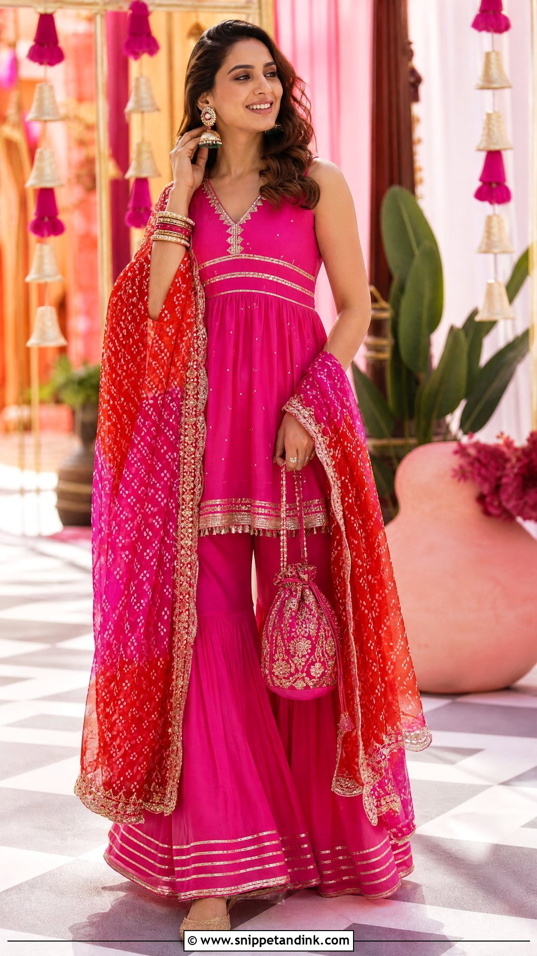 Rani Pink Sharara With Bandhani Dupatta - Snippet and Ink - 20 Stylish Sharara Designs for Wedding