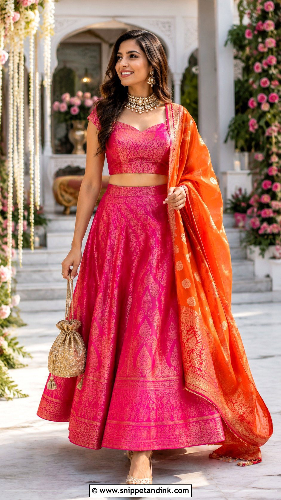 Rani Pink Silk Lehenga Roka Outfit - Snippet and Ink - 20 Indian Roka Outfits