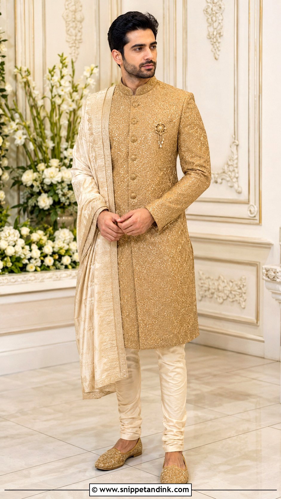 Ranveer Singh Gold Sherwani - Snippet and Ink - 25 Ranveer Singh Wedding Outfit Ideas