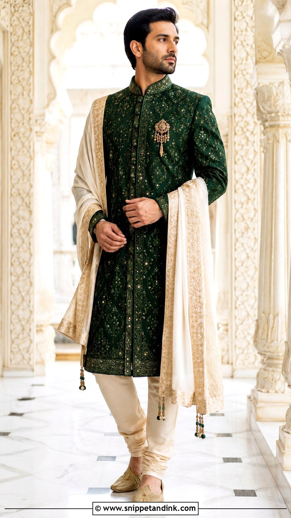 Ranveer Singh Green Sherwani - Snippet and Ink - 25 Ranveer Singh Wedding Outfit Ideas