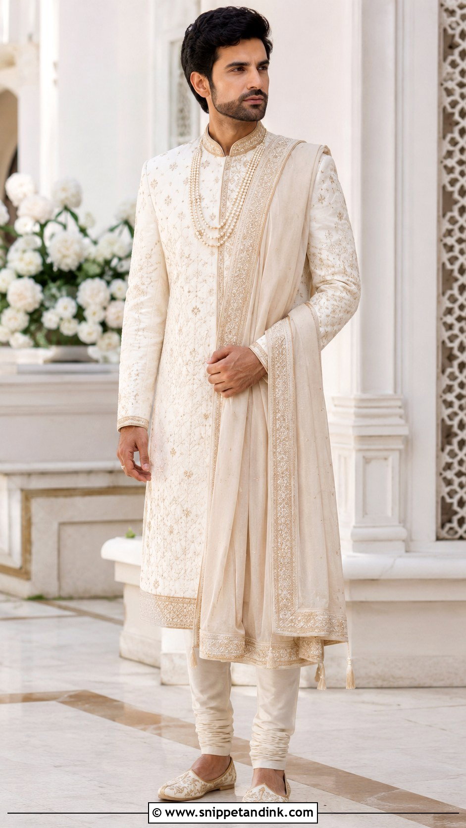 Ranveer Singh Ivory Sherwani - Snippet and Ink - 25 Ranveer Singh Wedding Outfit Ideas