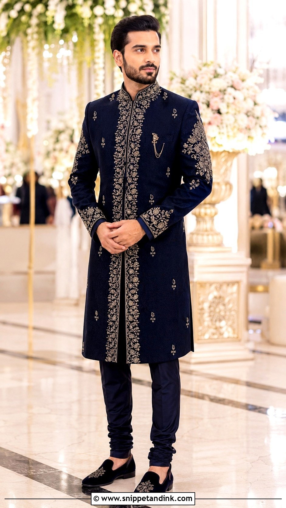 Ranveer Singh Navy Blue Sherwani - Snippet and Ink - 25 Ranveer Singh Wedding Outfit Ideas