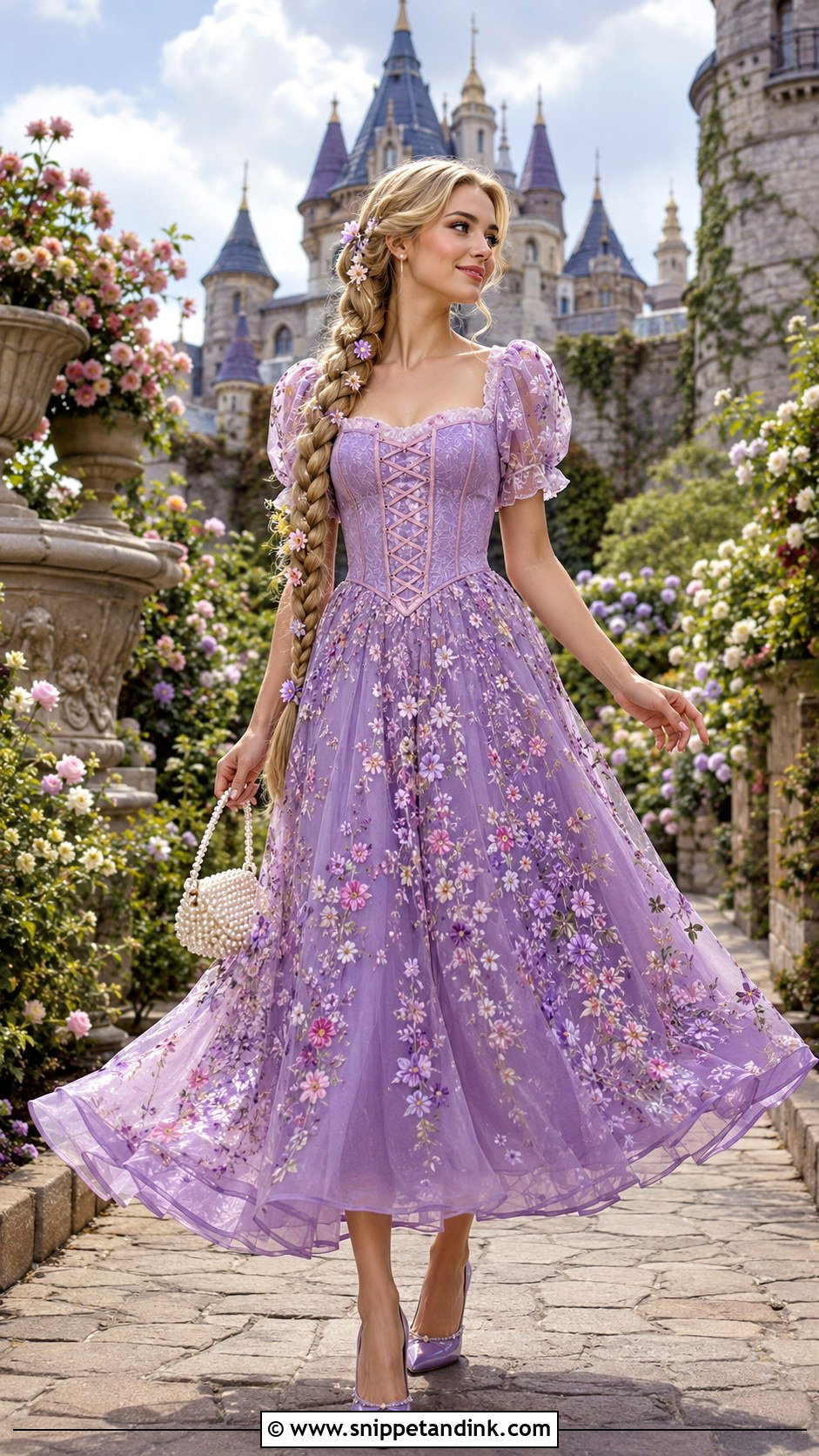 Rapunzel Purple Floral Gown - Snippet and Ink - 20 Fairy Tale Gown Ideas