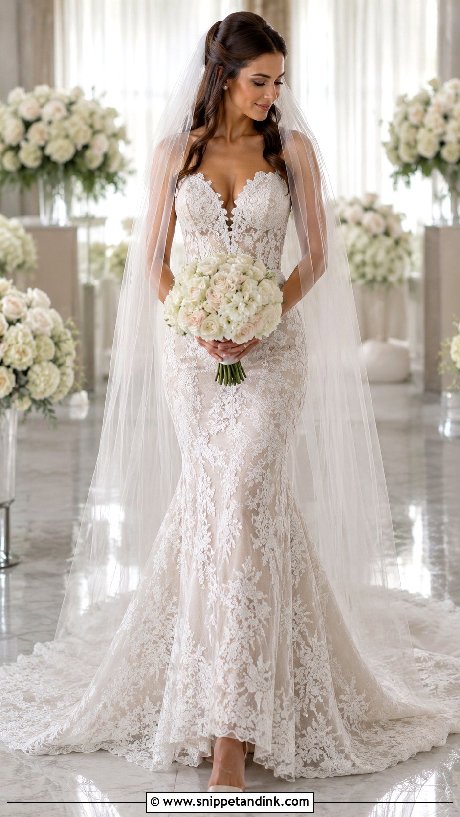 Raw Edge Veil With Lace Wedding Dress - Snippet and Ink - 20 Long Veils