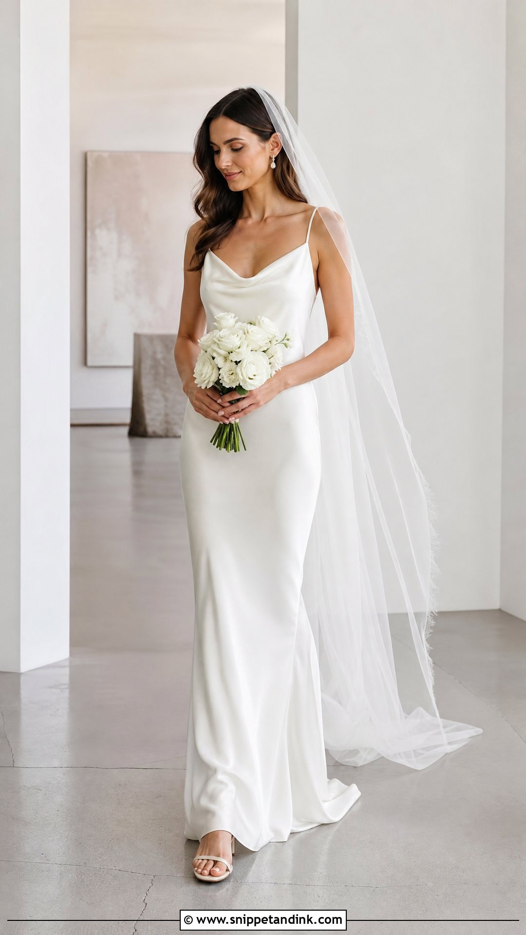 Raw Edge Veil With Silk Slip Dress - Snippet and Ink - 20 Veiled Bride Ideas