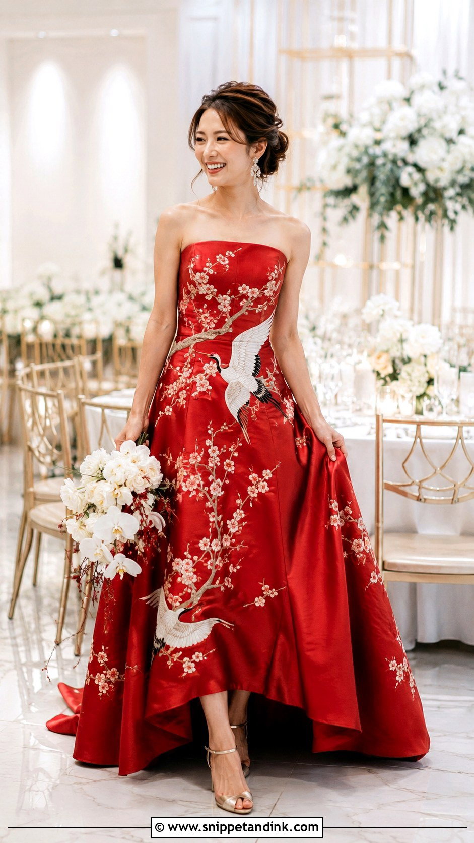 Reception Color Dress With Japanese Motifs - Snippet and Ink - 30 Japanese Wedding Dress Ideas