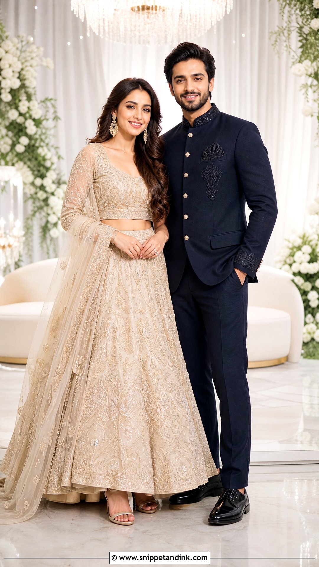 Reception Lehenga With Bandhgala Suit - Snippet and Ink - 25 Indian Hindu Couple Wedding Dress Ideas