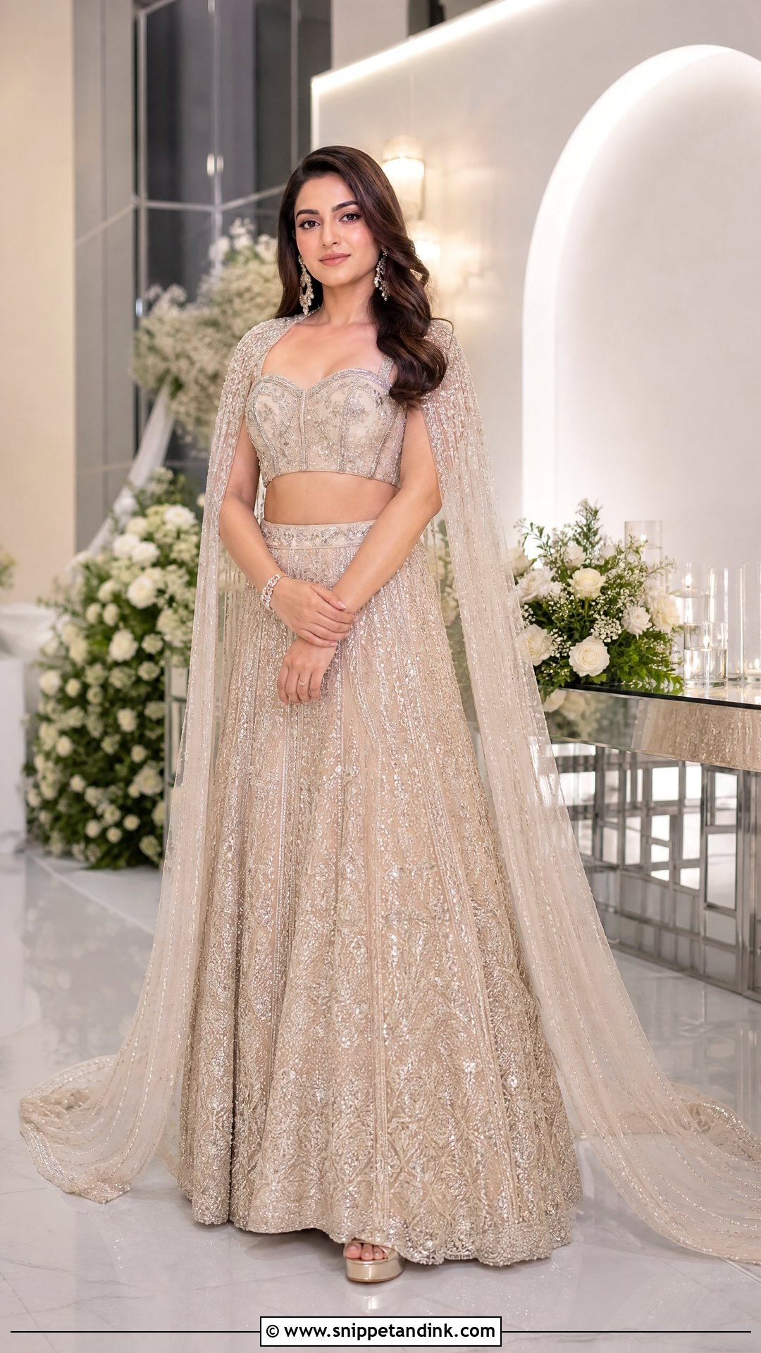 Reception Lehenga With Cape Trail Dupatta - Snippet and Ink - 20 Trail Dupatta Bridal Ideas